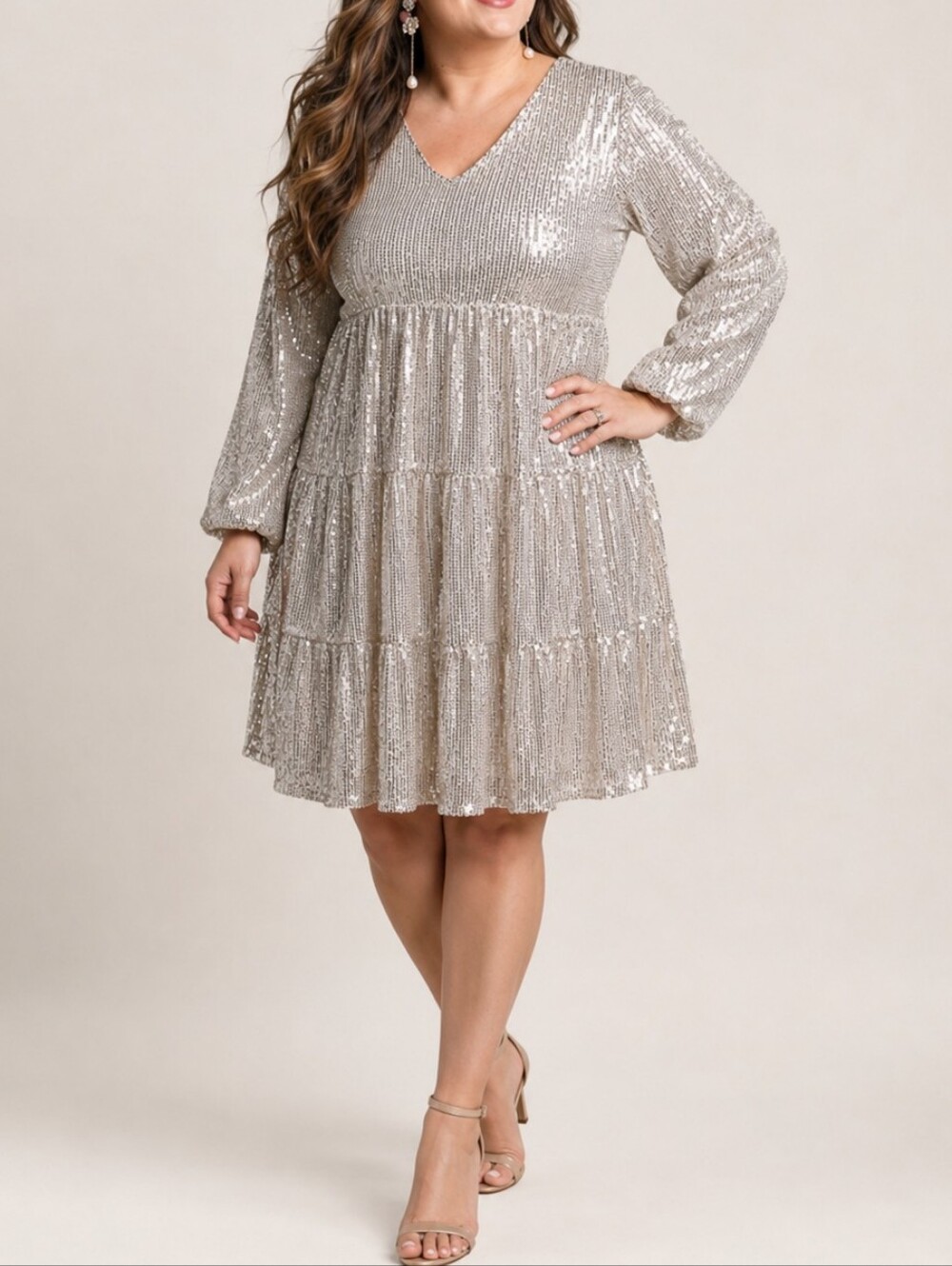 Cable & Gauge Silver Sequin Long Sleeve Dress